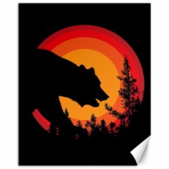 Forest Bear Silhouette Sunset Canvas 11  X 14  by Cendanart