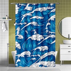 Storm Waves Seamless Pattern Raging Ocean Water Sea Wave Vintage Japanese Storms Print Illustration Shower Curtain 48  X 72  (small)  by Ket1n9