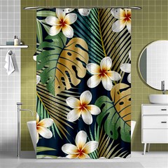 Seamless Pattern With Tropical Strelitzia Flowers Leaves Exotic Background Shower Curtain 48  X 72  (small)  by Ket1n9