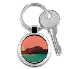 Brown Mountain Illustration Sunset Digital Art Mountains Key Chain (round) by Cendanart