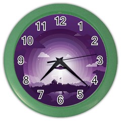 Ufo Illustration Style Minimalism Silhouette Color Wall Clock by Cendanart