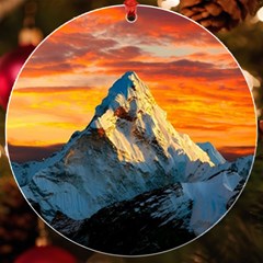 Snow Capped Mountain Himalayas Clouds Landscape Nature Uv Print Acrylic Ornament Round by Cendanart
