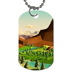 River Between Green Forest With Brown Mountain Dog Tag (one Side) by Cendanart