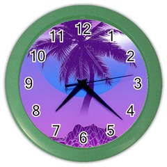 Palm Tree Vaporwave Synthwave Retro Style Color Wall Clock by Cendanart