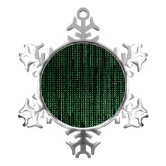 Green Matrix Code Illustration Digital Art Portrait Display Metal Small Snowflake Ornament by Cendanart