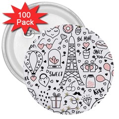 Big Collection With Hand Drawn Objects Valentines Day 3  Buttons (100 Pack)  by Bedest