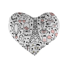 Big Collection With Hand Drawn Objects Valentines Day Standard 16  Premium Flano Heart Shape Cushions by Bedest