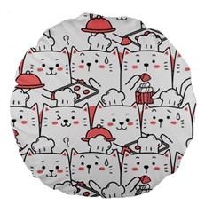 Cute Cat Chef Cooking Seamless Pattern Cartoon Large 18  Premium Round Cushions by Bedest