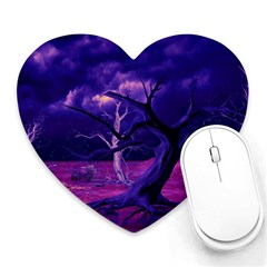 Forest Night Sky Clouds Mystical Heart Mousepad by Bedest