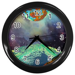 Psychedelic Universe Color Moon Planet Space Wall Clock (black) by Cendanart