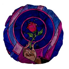 Enchanted Rose Stained Glass Large 18  Premium Flano Round Cushions by Cendanart