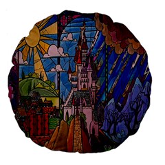 Castle Building Stained Glass Large 18  Premium Flano Round Cushions by Cendanart