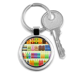 Supermarket Shelf Products Snacks Key Chain (round) by Cendanart