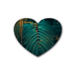 Dark Green Leaves Leaf Rubber Heart Coaster (4 Pack) by Cemarart