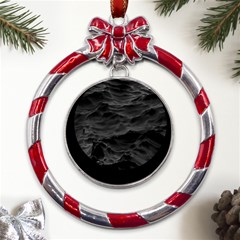 Black Sea Minimalist Dark Aesthetics Vaporwave Metal Red Ribbon Round Ornament by Cemarart