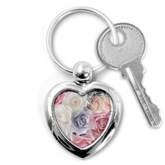 Pastel Rose Flower Blue Pink White Key Chain (heart) by Cemarart