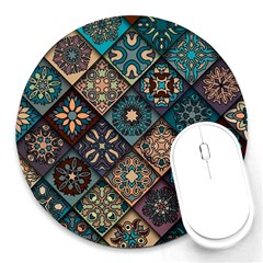 Flower Texture Background Colorful Pattern Round Mousepad by Cemarart