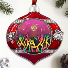 Dancing Colorful Disco Metal Snowflake And Bell Red Ornament by Bajindul