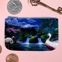 Flamingo Paradise Scenic Bird Fantasy Moon Paradise Waterfall Magical Nature Large Coin Purse by Ndabl3x