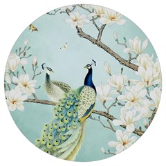 Couple Peacock Bird Spring White Blue Art Magnolia Fantasy Flower Round Trivet by Ndabl3x