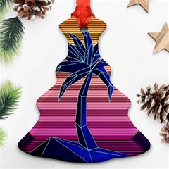 Abstract 3d Art Holiday Island Palm Tree Pink Purple Summer Sunset Water Christmas Tree Ornament (two Sides) by Cemarart