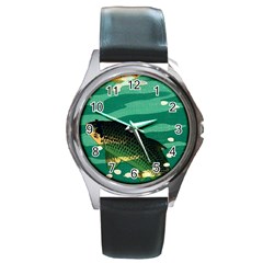 Japanese Koi Fish Round Metal Watch by Cemarart