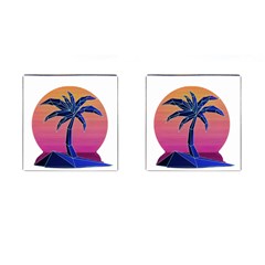 Abstract 3d Art Holiday Island Palm Tree Pink Purple Summer Sunset Water Cufflinks (square) by Cemarart