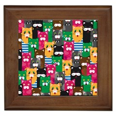 Cat Funny Colorful Pattern Framed Tile by Grandong