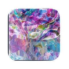 Fuchsia On Turquoise Flow Square Metal Box (black) by kaleidomarblingart