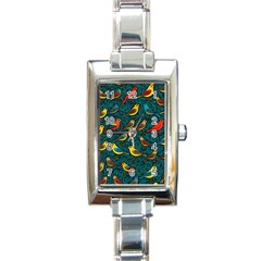 Bird Pattern Colorful Rectangle Italian Charm Watch by Cemarart