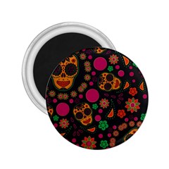 Skull Colorful Floral Flower Head 2 25  Magnets by Cemarart