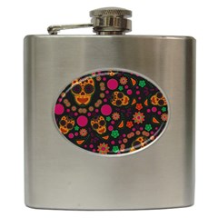 Skull Colorful Floral Flower Head Hip Flask (6 Oz) by Cemarart