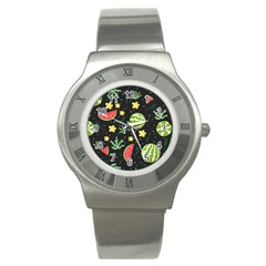 Watermelon Doodle Pattern Stainless Steel Watch by Cemarart