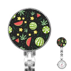 Watermelon Doodle Pattern Stainless Steel Nurses Watch by Cemarart