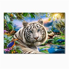 White Tiger Peacock Animal Fantasy Water Summer Postcards 5  X 7  (pkg Of 10) by Cemarart