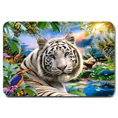 White Tiger Peacock Animal Fantasy Water Summer Large Doormat by Cemarart