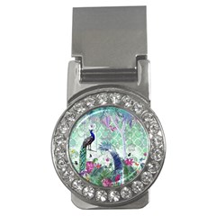 Peacock Parrot Bird Pattern Exotic Summer Green Flower Jungle Paradise Money Clips (cz)  by Cemarart