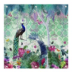 Peacock Parrot Bird Pattern Exotic Summer Green Flower Jungle Paradise Banner And Sign 4  X 4  by Cemarart