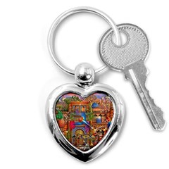 Arabian Street Art Colorful Peacock Tiger Man Parrot Horse Dancer Fantasy Key Chain (heart) by Cemarart