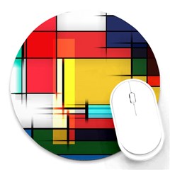 Multicolored Retro Abstraction, Lines Retro Background, Multicolored Mosaic Round Mousepad by nateshop