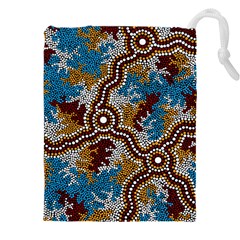 Authentic Aboriginal Art - Wetland Dreaming Drawstring Pouch (5xl) by hogartharts