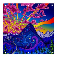 Blue And Purple Mountain Painting Psychedelic Colorful Lines Banner And Sign 4  X 4  by Bedest