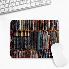 Assorted Title Of Books Piled In The Shelves Assorted Book Lot Inside The Wooden Shelf Small Mousepad by Bedest