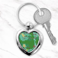 Green Retro Games Pattern Key Chain (heart) by Cemarart