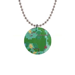 Green Retro Games Pattern 1  Button Necklace by Cemarart