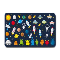 Big Set Cute Astronauts Space Planets Stars Aliens Rockets Ufo Constellations Satellite Moon Rover Small Doormat by Cemarart