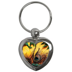 City Light Sky Landmark Painting Key Chain (heart) by Cemarart