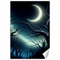 Moon Moonlit Forest Fantasy Midnight Canvas 12  X 18  by Cemarart