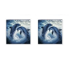 Dolphins Sea Ocean Water Cufflinks (square) by Cemarart