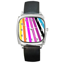 Colorful Multicolor Colorpop Flare Square Metal Watch by Cemarart